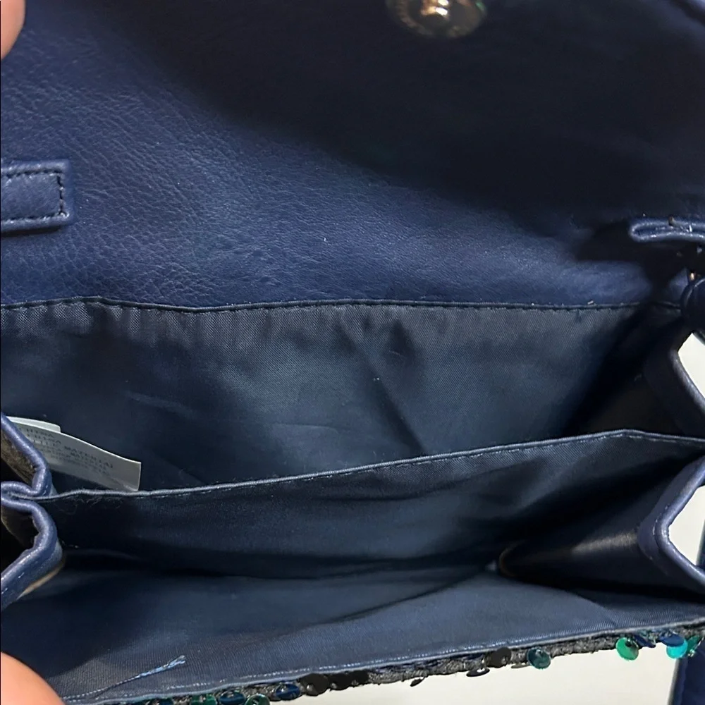 Emerald Green Sequin Crossbody Bag with Blue Accents